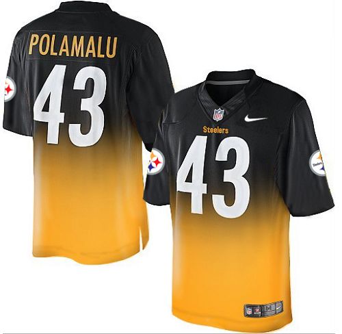 Youth Elite Troy Polamalu Nike Jersey Black/Gold - #43 Fadeaway NFL Pittsburgh Steelers